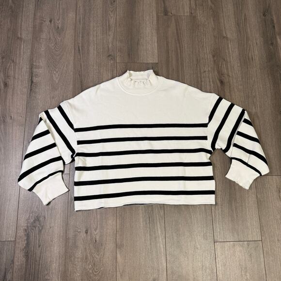J.Crew Heritage Terry Mockneck Sweatshirt WMNS XL Kate Placed Stripe Black White - Picture 3 of 7